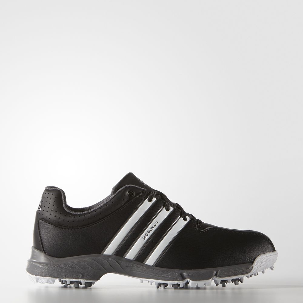 Adidas 360 Traxion - παπουτσια γκολφ για αγορια - Μαυρα/Ασπρα/Μεταλλικός,Μέγεθος: EU 27 – 39 1/3 (44